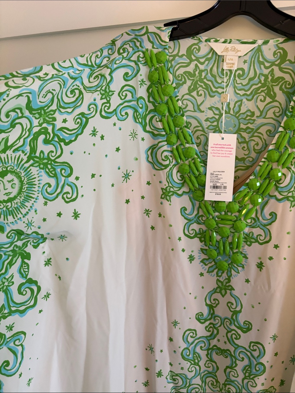 Lilly Pulitzer Green & White Printed Maxi Caftan - Picture 4 of 7